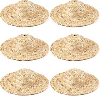 AUEAR, 12 Pack 7 Inch Straw Hat Mini Knitting Natural Small Cap for House DIY Craft Decoration