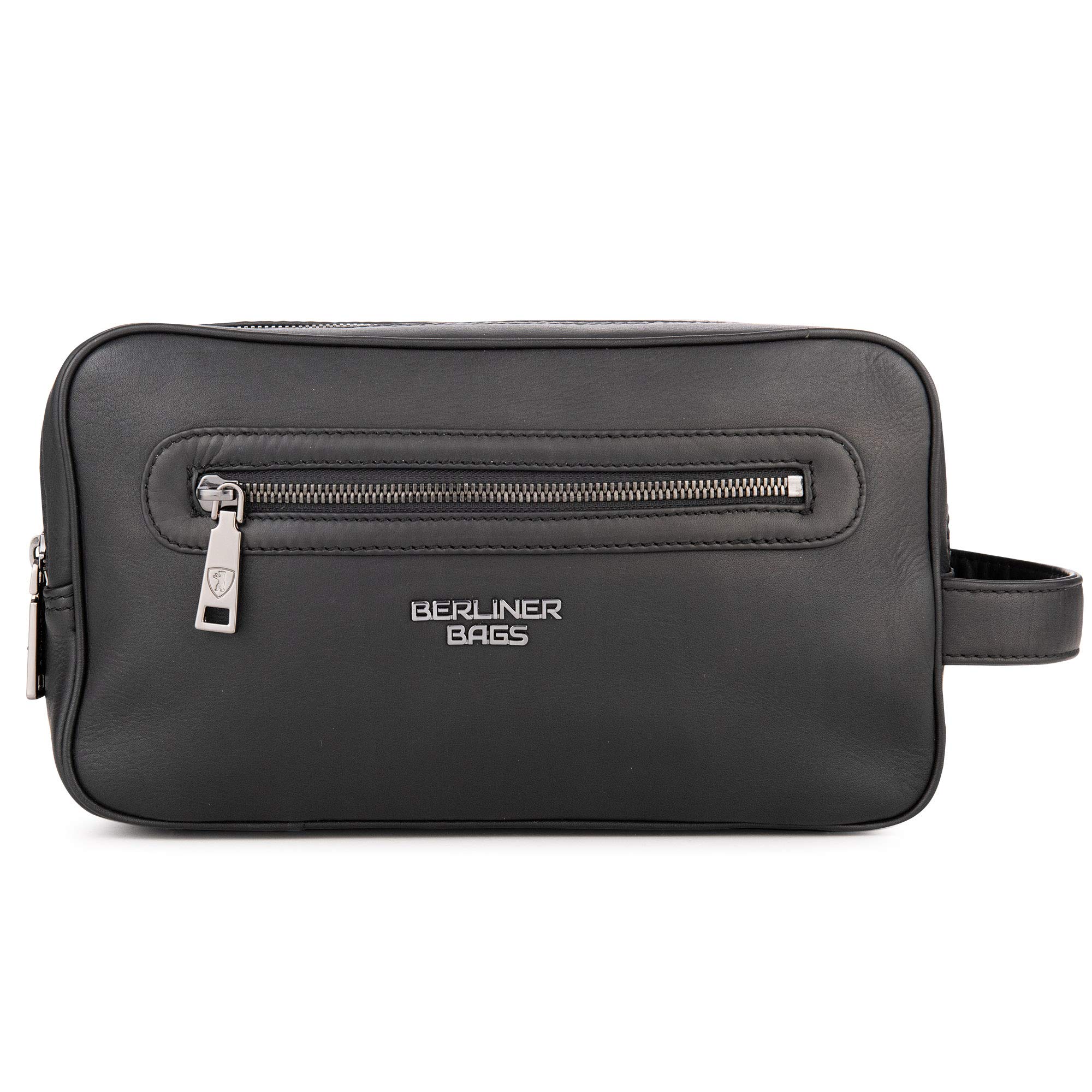 Berliner Bags MAX Neceser de Piel Auténtica con Dos Compartimentos, Bolso de Aseo Grande para Hombre y Mujer, Ideal para Viajes, con Cremallera YKK y Forro Impermeable – Negro