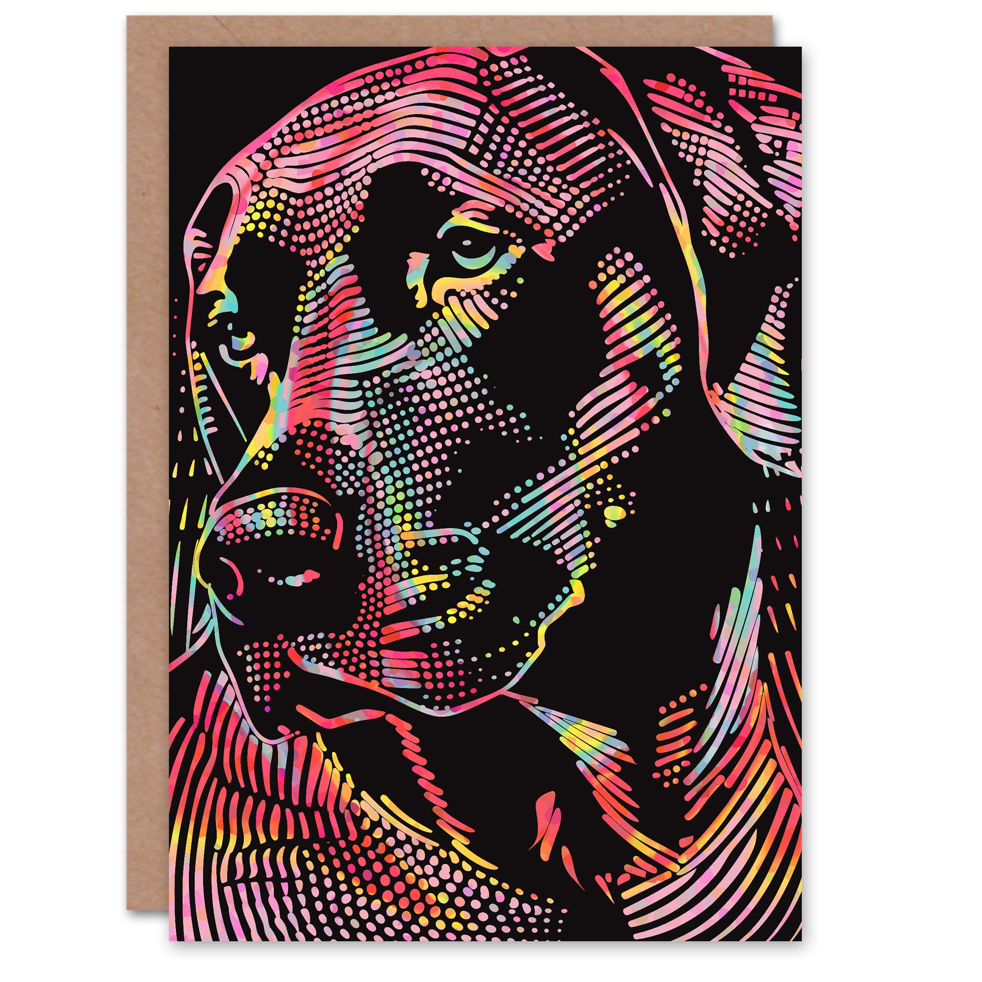 Artery8 Birthday Card Dog Lover Trippy Colourful Labrador Retriever Blank Arty Art All Occasion Greeting Card
