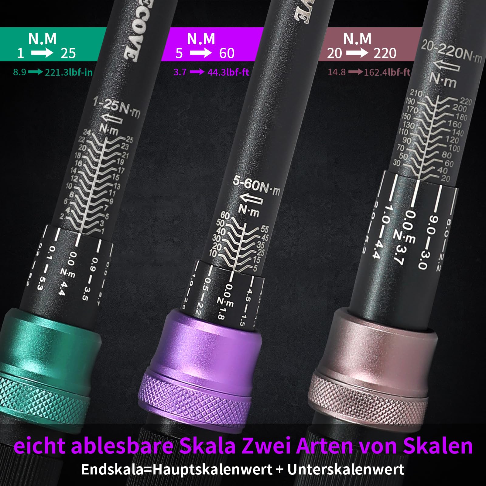 Clé Dynamométrique 1/4" 1-25NM, 3/8" 5-60NM, 1/2" 20-220 Nm, Haute Précision ±3%, 72 Dents, Pour Moto, Vélo, Voiture, Camion, Les Outils D'Entretien