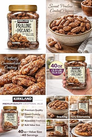 KIRKLAND SIGNATURE PRALINE PECANS 40 oz 2.4 lbs 1.13 kg Peanut Confectionery