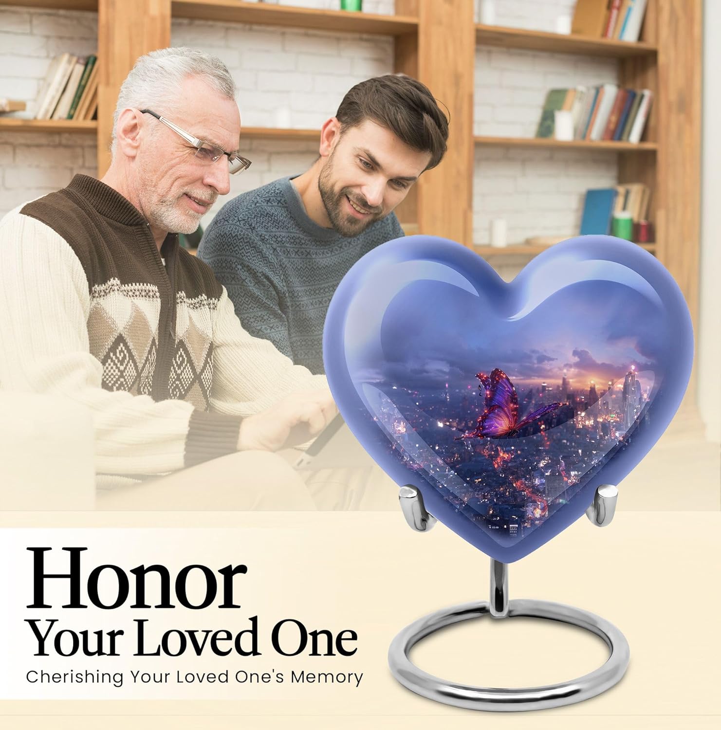 Twilight Butterfly Urn, Heart Urn for Ashes, Large Memorial Urns for Human Ashes, Decorative Cremation Urns Container (8 Inch)