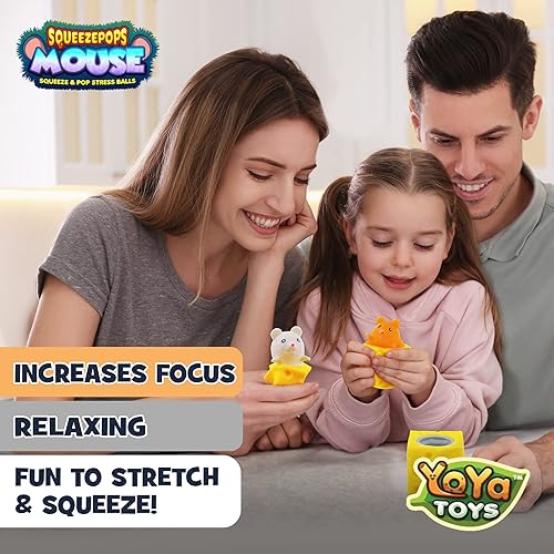 Miniatura 6 de Yoya Toys Squeezepops - Juguete sensorial de ratón en queso para apretar, juguete sensorial para ansiedad con burbujas para aliviar el estrés, queso
