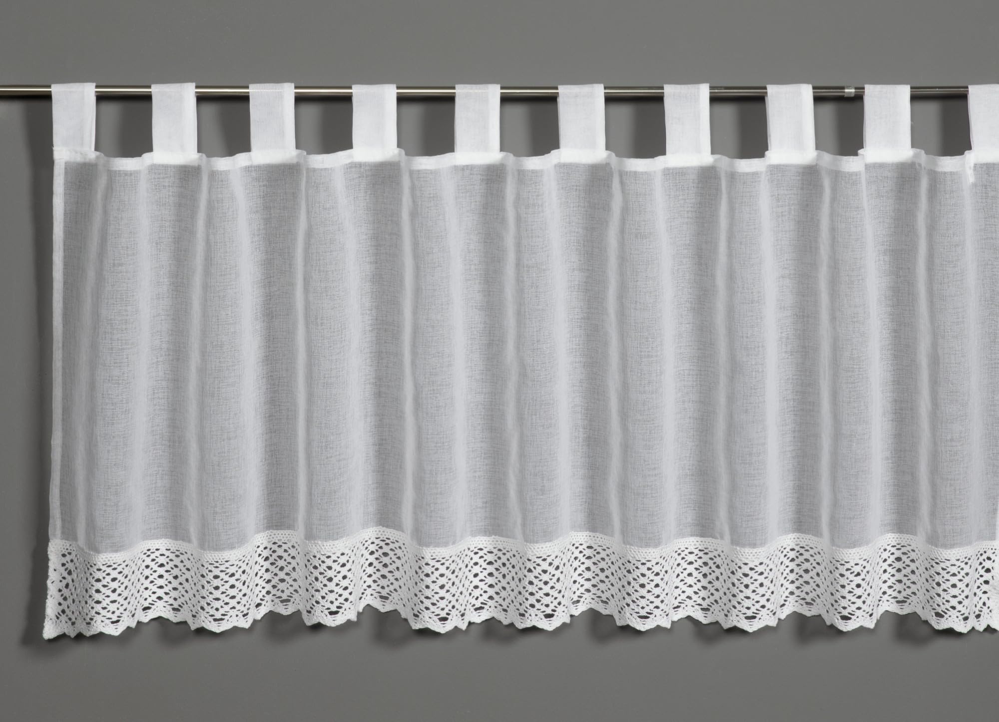 Gardinia Bistro Curtain Natural Look with Crochet Hem White 140 x 48 cm