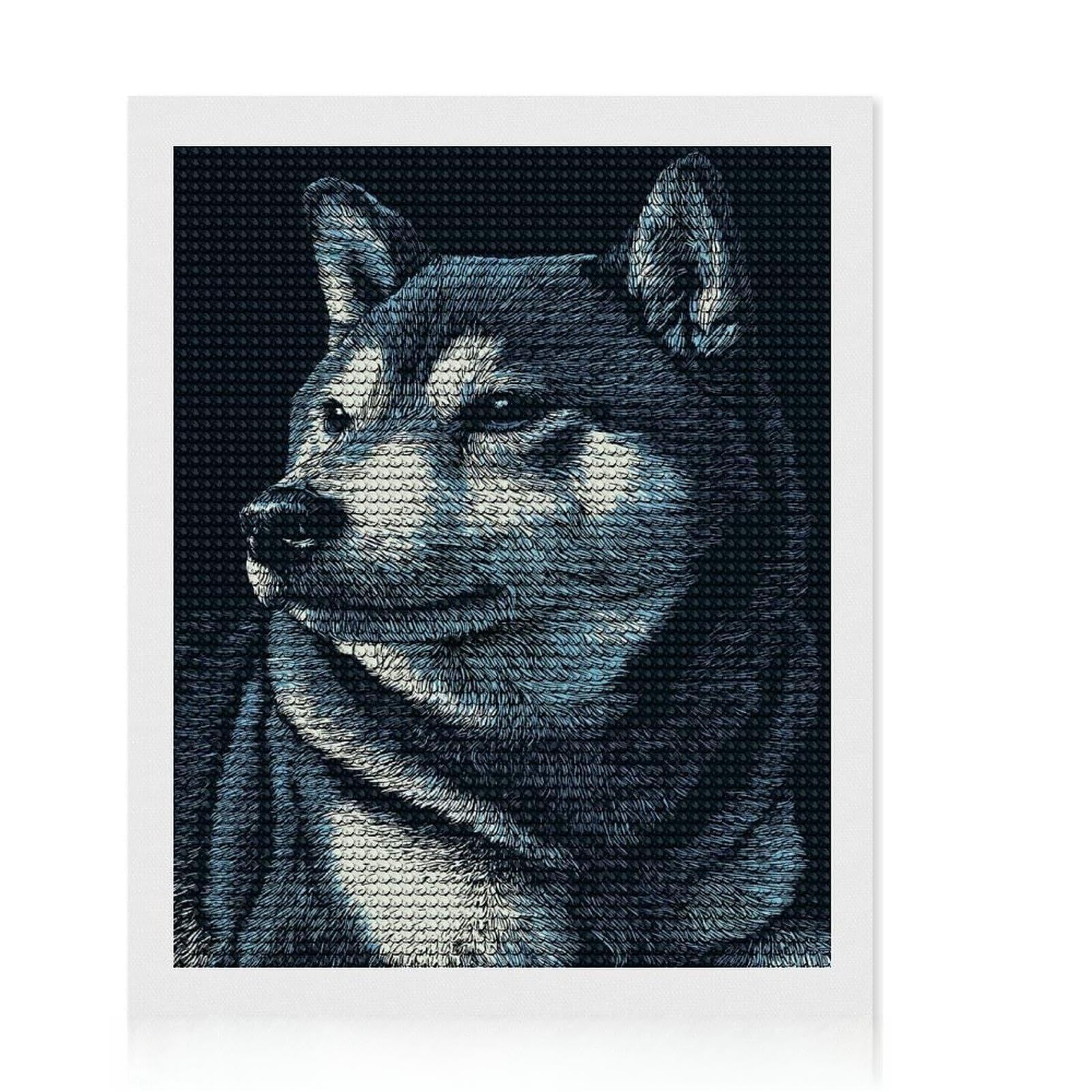 Junmoney Detailed Shiba Inu Portrait Diamond Art Kit 16"x20", Modern Decor, Vintage Style Decor, with Tool Kit, Easy Craft Set, Stress Relief Craft