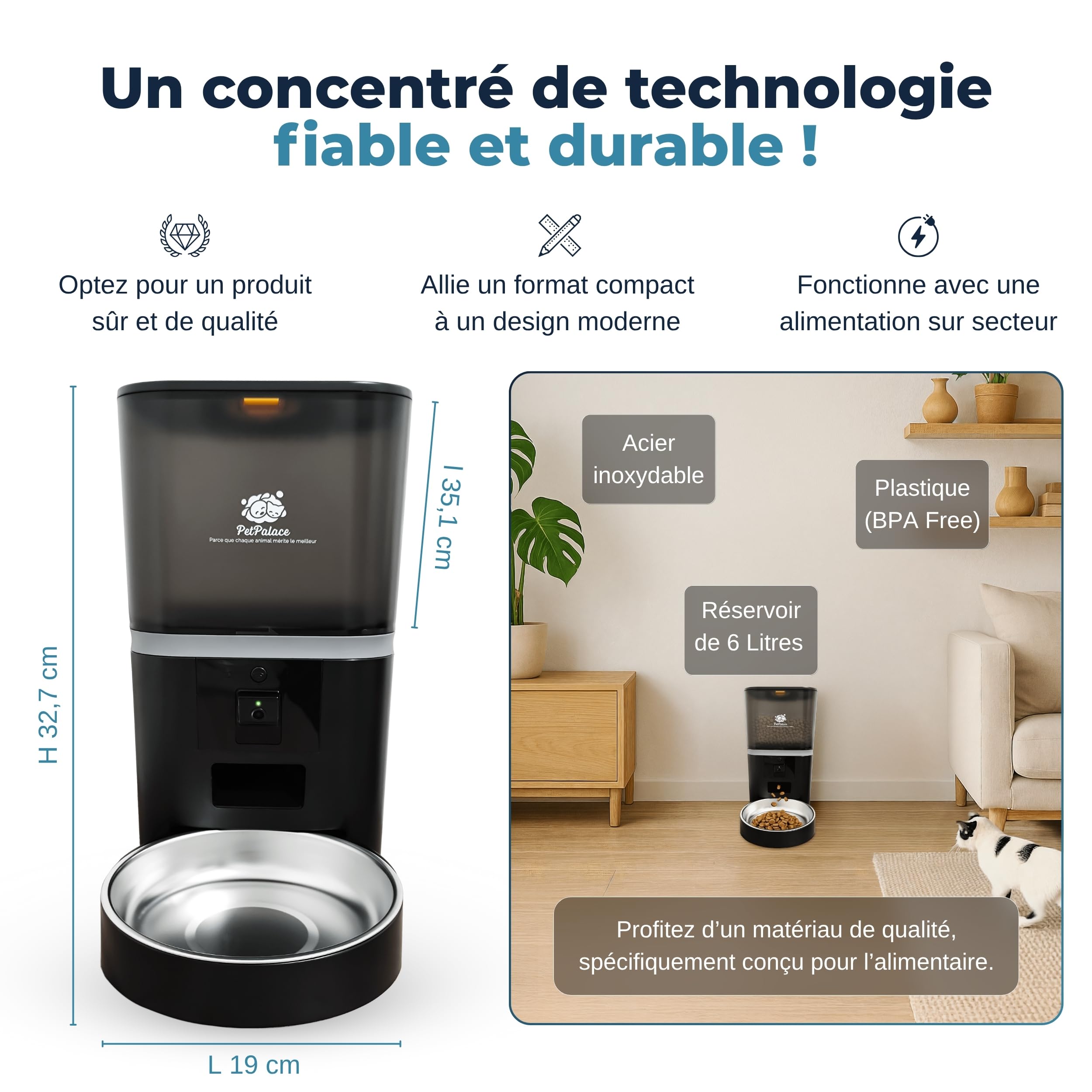 Distributore di Crocchette per Gatti Automatico con Fotocamera – Controlla a Distanza i Pasti e Sorveglia il Tuo Gatto – Ciotola Intelligente Connessa – Serenità e Collegamento, Anche in Tua Assenza