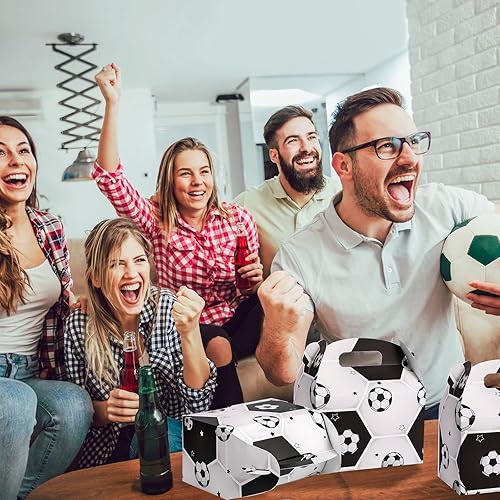 Miniatura 7 de Zonon 12 cajas de golosinas de fútbol, cajas de papel para dulces a granel, 6 x 6 x 3.5 pulgadas, juego de decoraciones de fiesta de cumpleaños con