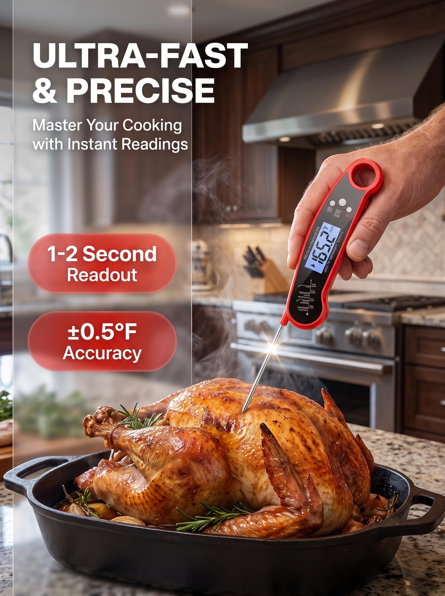 Meat Thermometer Digital, Instant Read Food Thermometer, Red - Image 3
