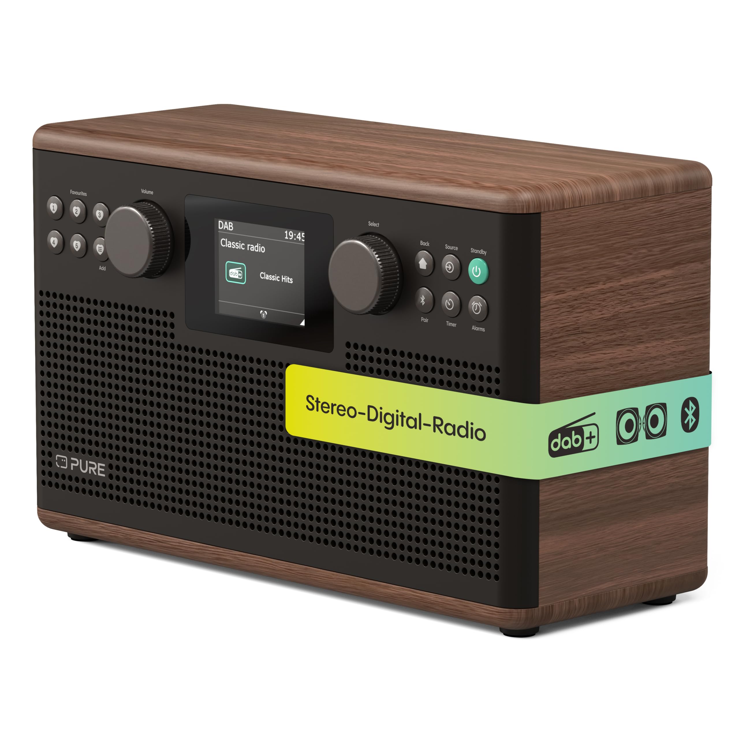 Pure Brown/Walnut Classic H6 Stereo Digital Radio With Dab+, Dab, Fm And Bluetooth Coffee