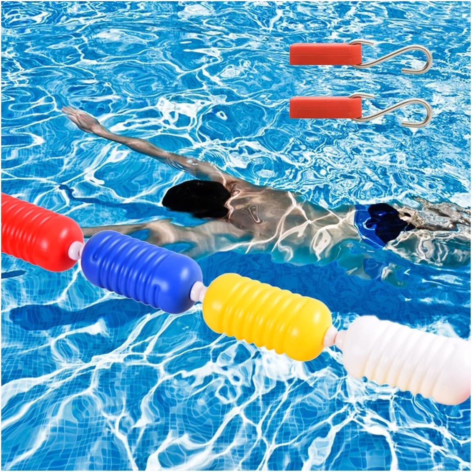 Séparateur de couloir de nage flottant réutilisable avec crochets
