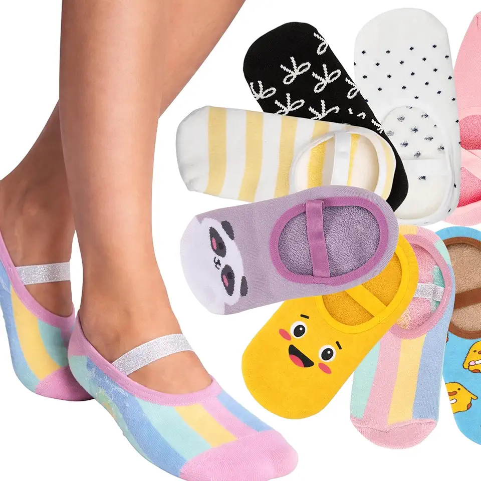 Kit 03 Pares Meia Sapatilha Antiderrapante Faixa Elástica Pilates Yoga Personagens Feminino Adulto