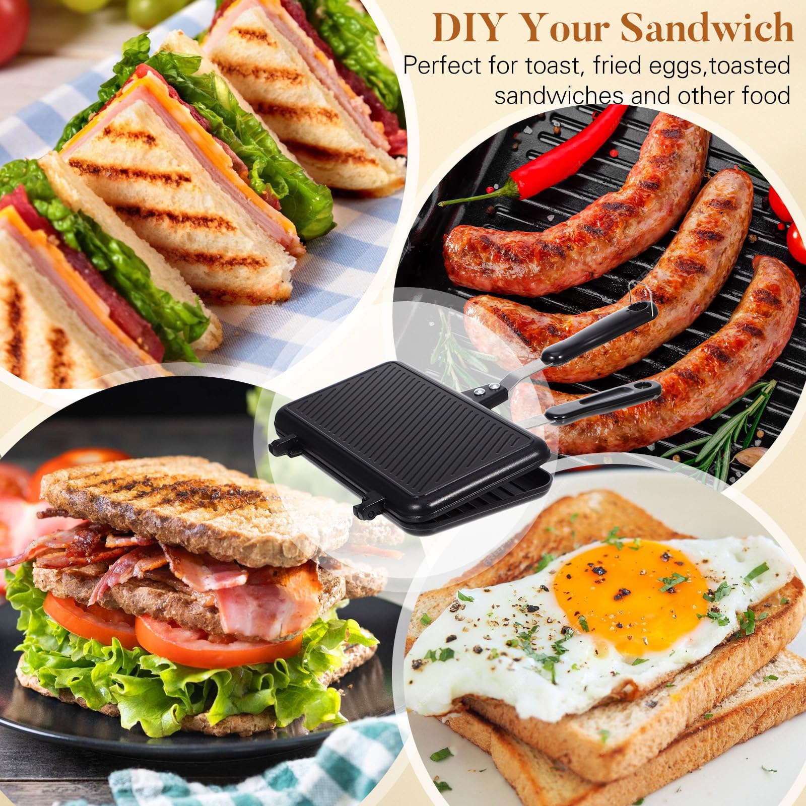 Milisten Sandwichera 1 PC Antiadherente Doble Cara de Aleación de Aluminio