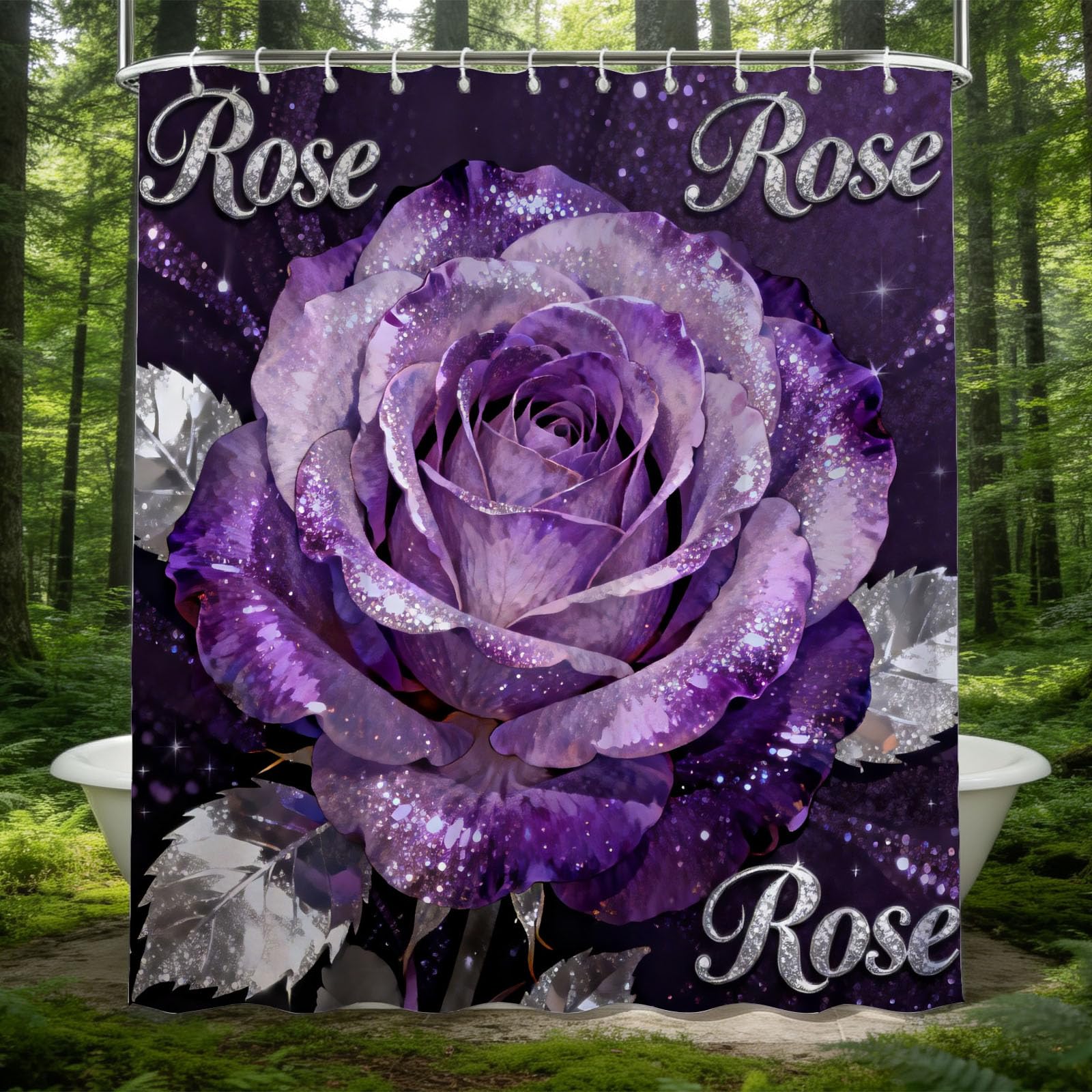 Hongduo 3D Cartoon Rose Shower Curtain for Stalls Bathtubs Romantic Theme Bathroom Decor Shower Curtain Set Polyester Fabric Waterproof 180x180cm/71X71 Inch with Hooks