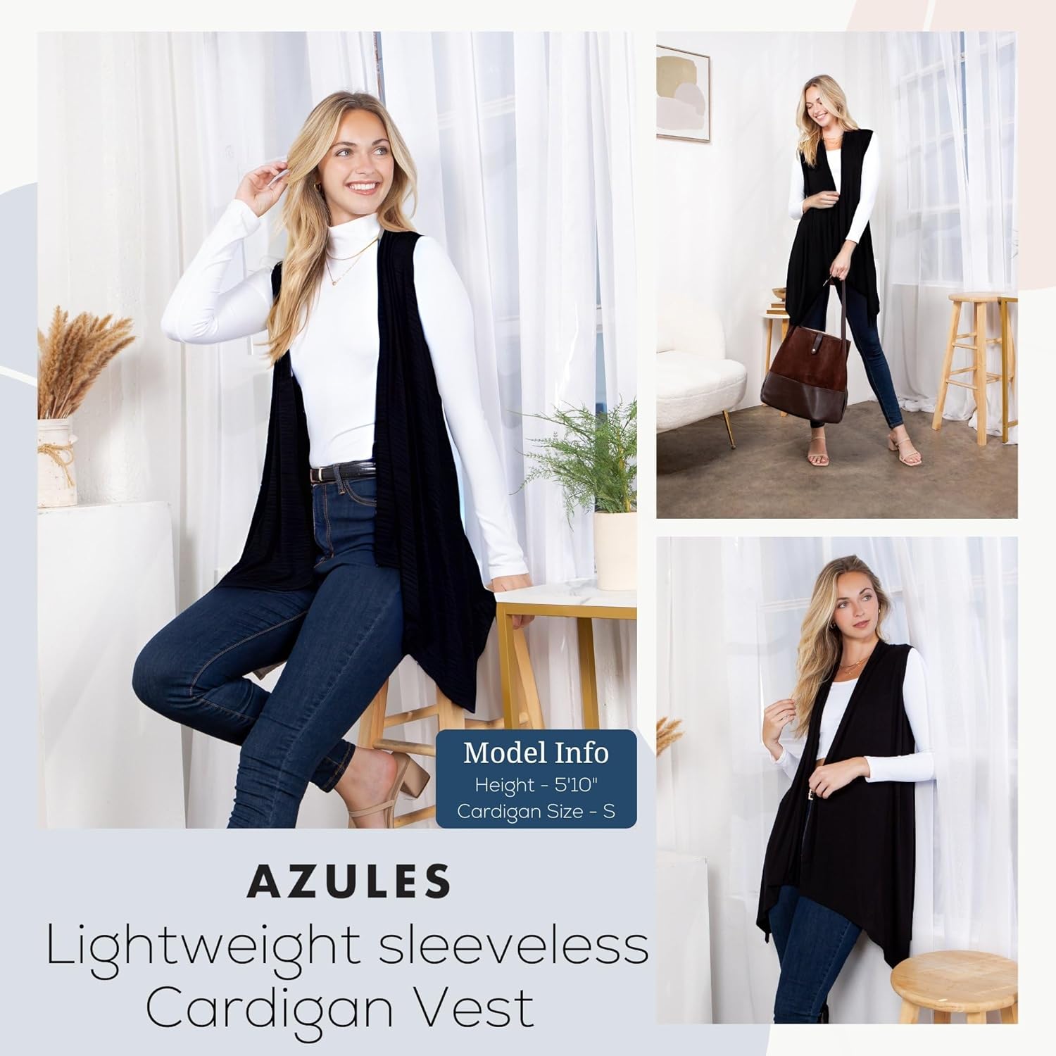 Azules 3 Pack Sleeveless Cardigan Vest for Women – Lightweight Open Front Long Cardigan – Flowy Casual Layer for Any Season - Image 3