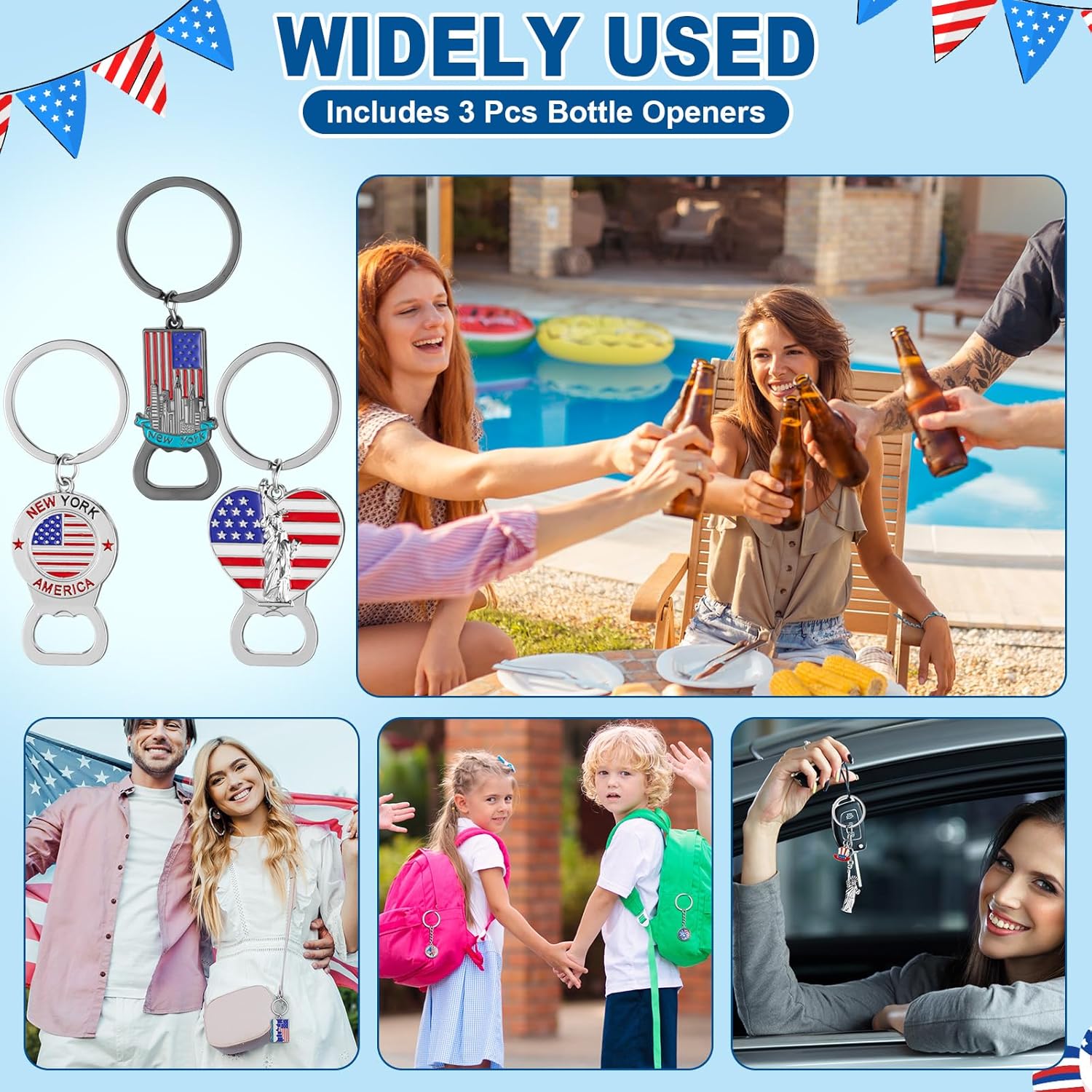 Sayglossy 120Pcs/24Sets New York Souvenir Gifts Include 24 New York Ballpoint Pens 24 Souvenir Metal Keychains Cards USA Flag Statue of Liberty Keychain Rings with Bags for Office Travelers