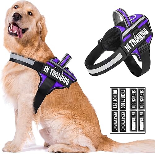 Arnés reflectante para perro, arnés antideslizante sin tirones para perro con 8 parches para perros, arnés ajustable en servicio de entrenamiento