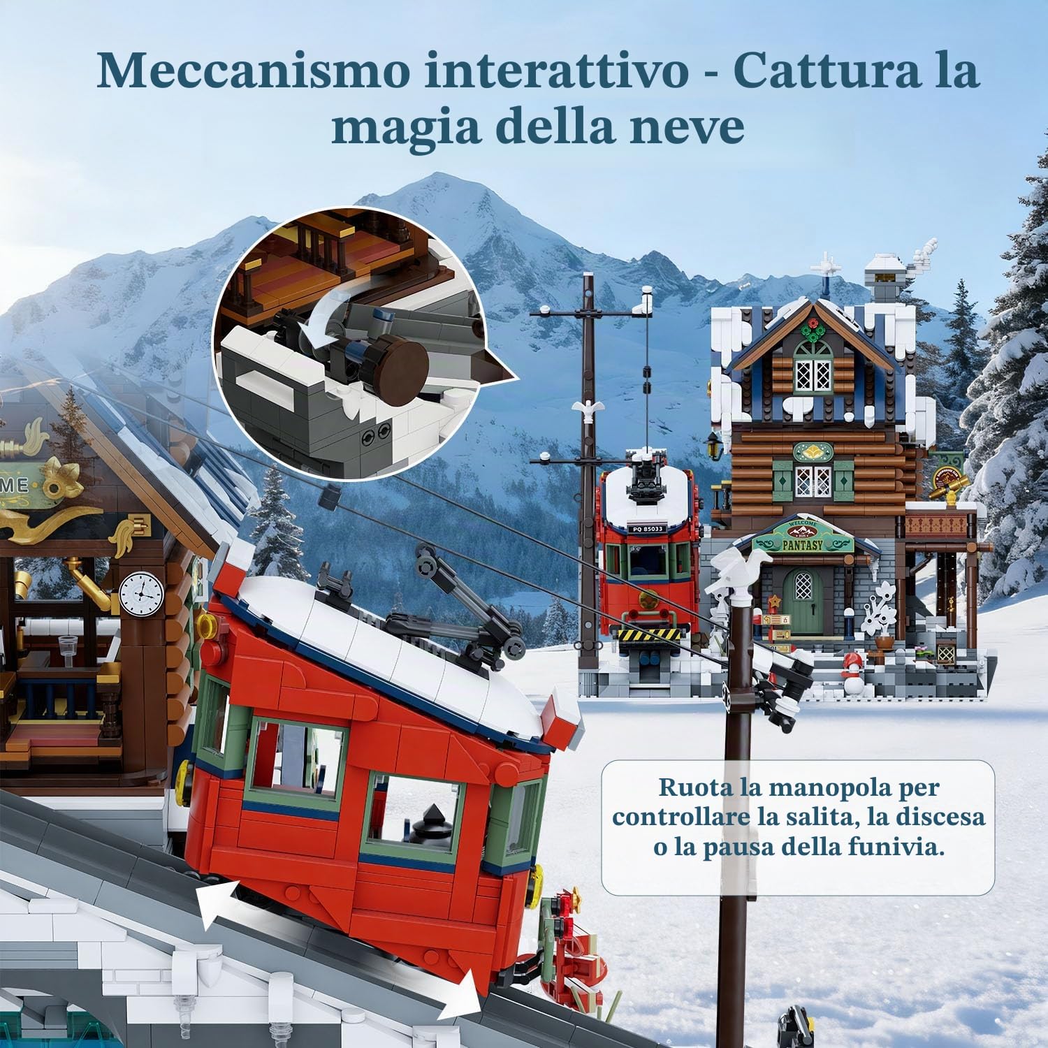 PANTASY Summit Cabin - Set da costruzione per adulti, rifugio di montagna ricco di dettagli con effetto legno e elementi invernali, giocattolo creativo per gli appassionati di modelli paesaggistici e | Capanna da montagna a 3 piani con funiaria vintage, g