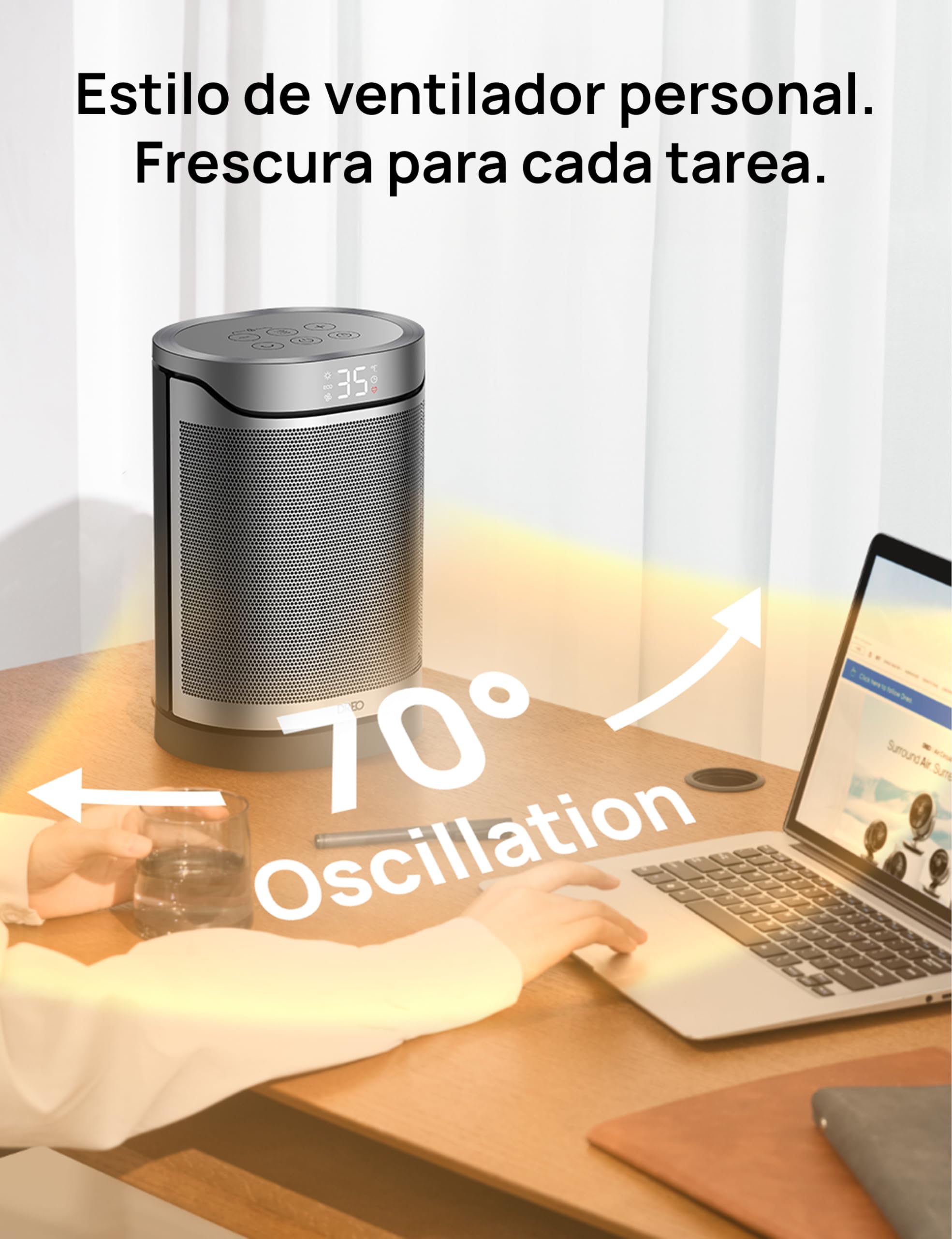 DREO Calefactor cerámico 318, 1500 W, de pie, protección contra sobrecalentamiento y vuelco, termostato ajustable, bloqueo infantil, ahorro de energía de hasta un 40%, temporizador de 12 horas