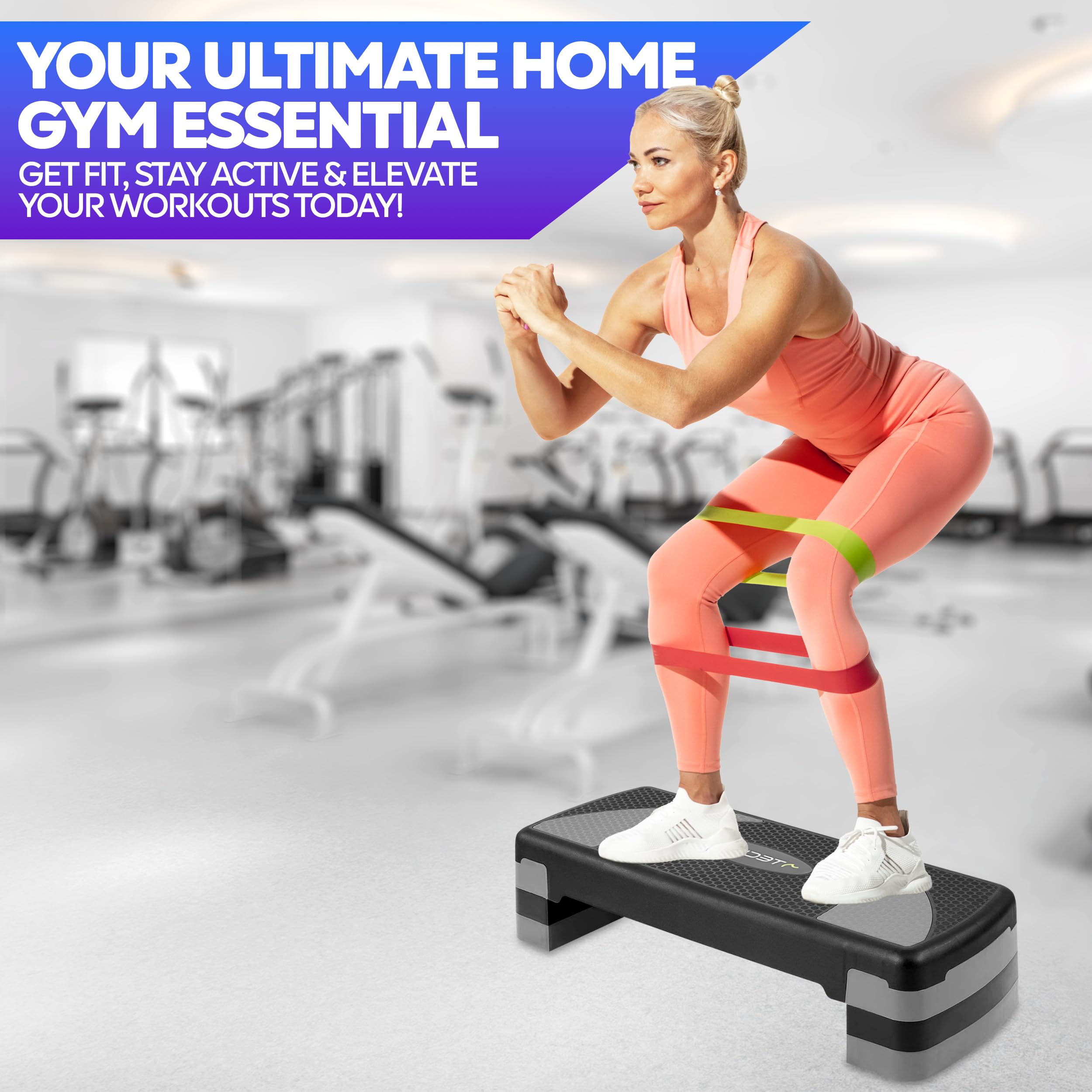 TechFit Stepper Aerobia Ajustable, Banco Portátil de 3 Niveles para Aeróbica y Fitness