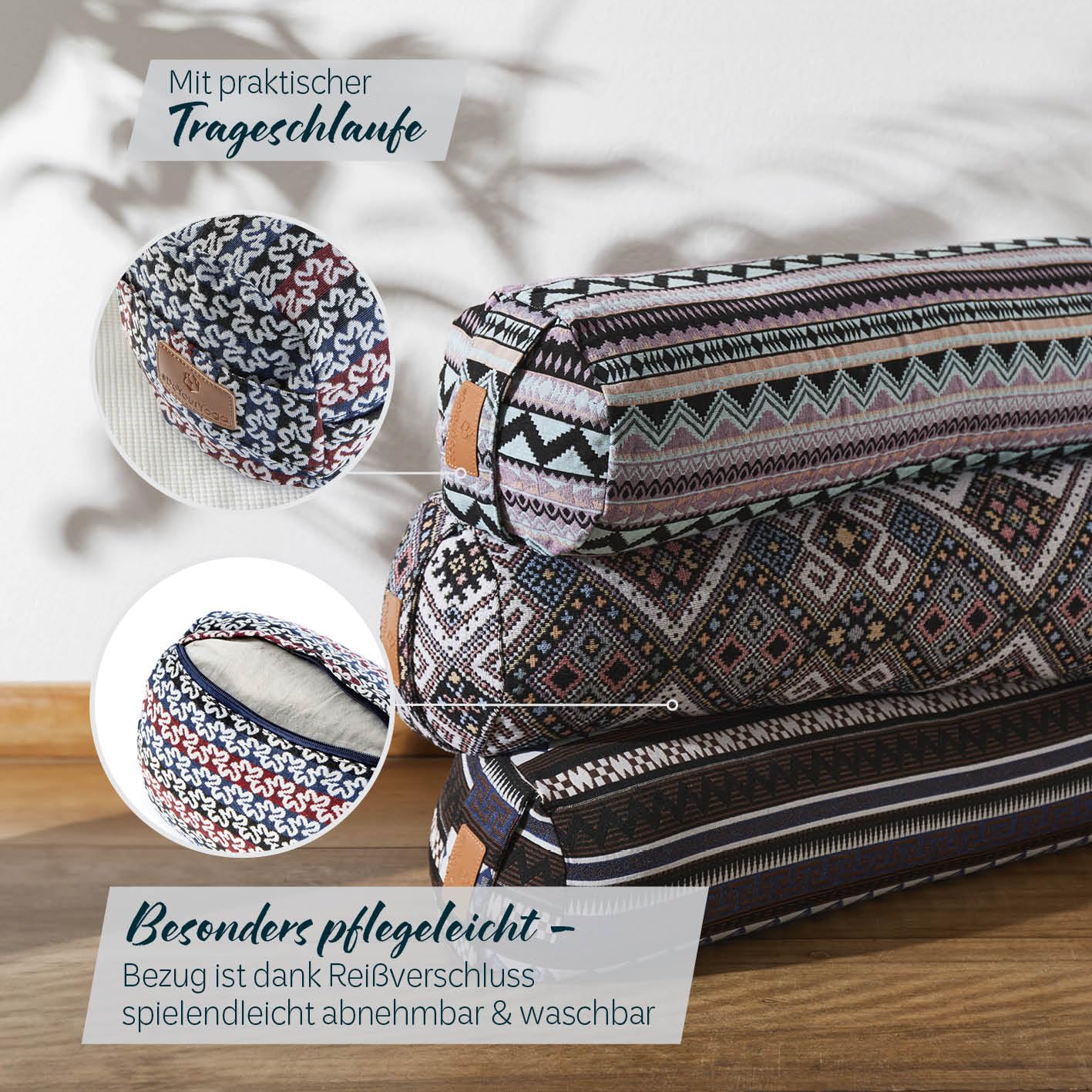 #DoYourYoga Zylinder Yogabolster | 68cm x 22cm | Gefüllt mit Bio-Dinkelspelz oder Bio-Buchweizenschalen (KBA) | Waschbarer Bezug | Yogakissen & Meditationssitz | Zafukissen für Yin Yoga