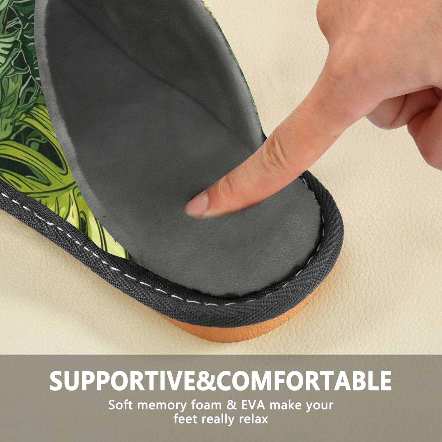 Tropical Leaves House Slippers – Cozy Fuzzy Slippers for Guests, Washable & Disposable, Perfect for Shoeless Home, Spa & Hotel Use A111164