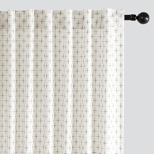 MIULEE Decorative Back Tab Linen Curtains with Geometric Pattern for