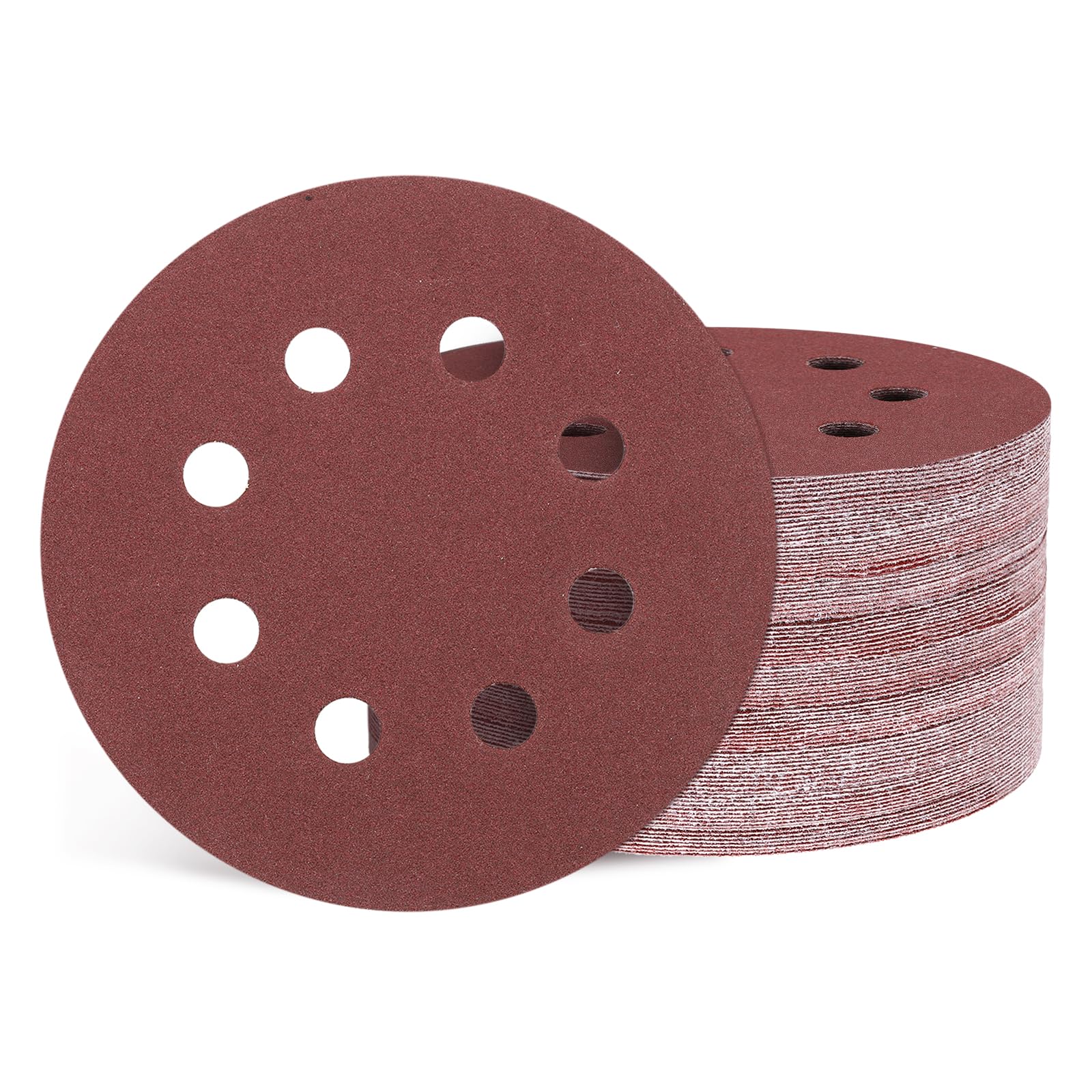 Kozelo 110 Pcs Sanding Disc 125 mm 150 Grit 8 Hole Hook and Loop Random Orbital Sandpapers Suitable for Drywall Sander Wood Metal Furniture, Red