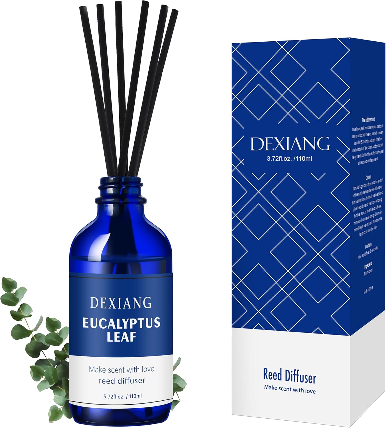 Reed Diffuser Set – 3.72 Oz (110ml) Eucalyptus Aroma, 6 Reed Sticks, Long-Lasting Essential Oil Diffuser for Home, Office, Bathroom Decor – Elegant Gift Set for Women & Men