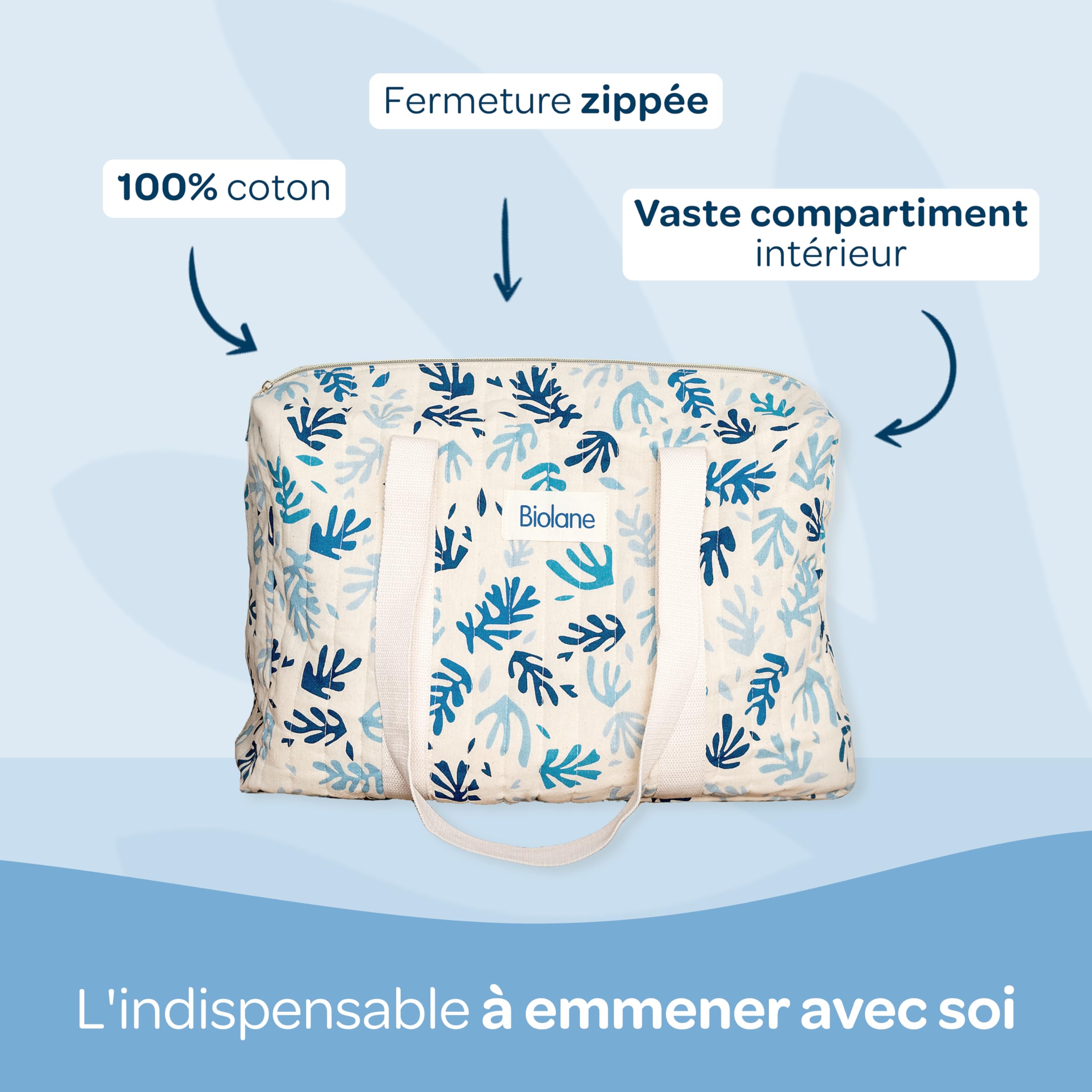 BIOLANE - Kit de cuidado de bebé nacimiento, bolsa de pañales y cuidado del bebé, pañal, toallitas H2O