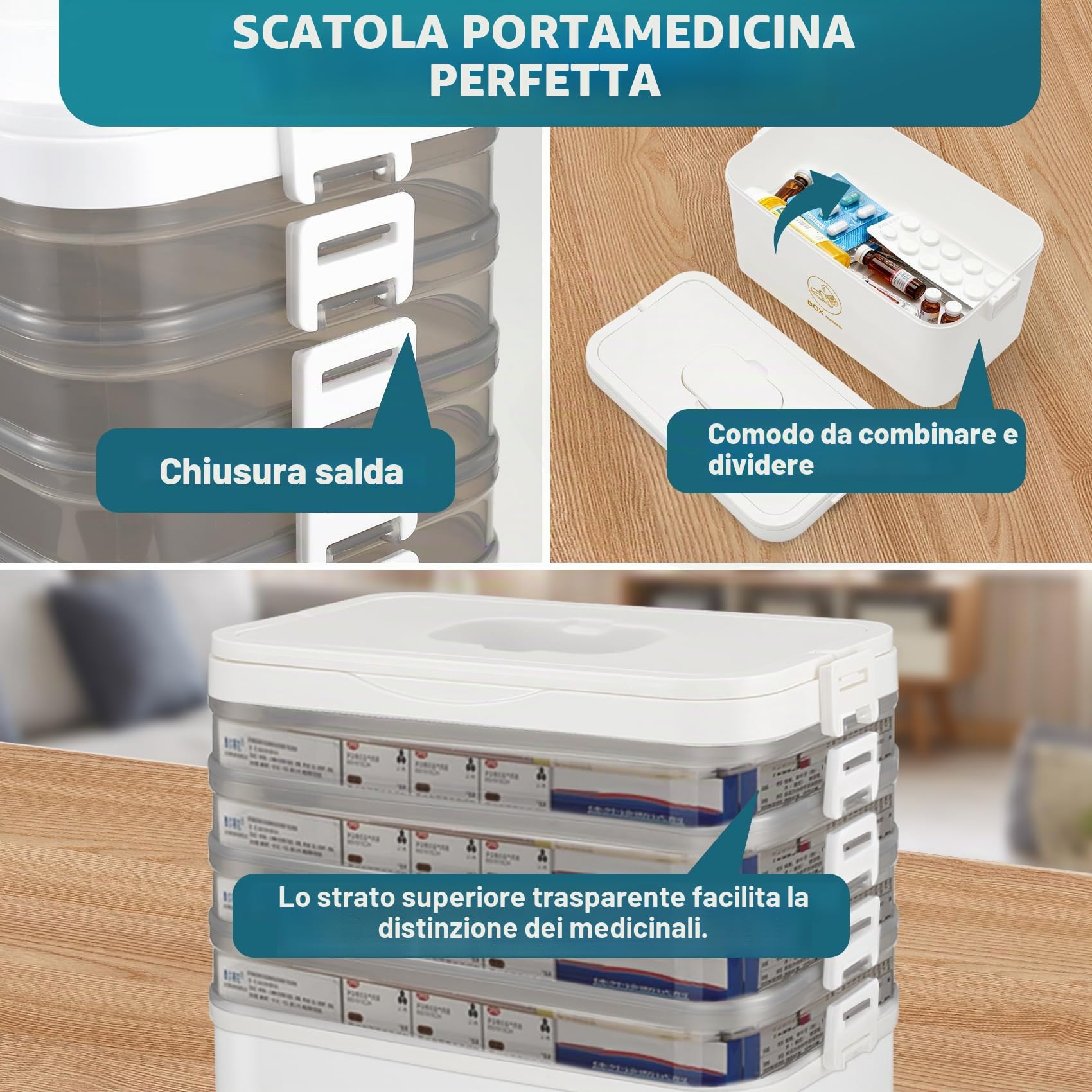 5 scaffali per medicinali, grande scatola medica con manico, scatola portatile per medicinali, organizer per medicinali, scatola per medicinali, cosmetici