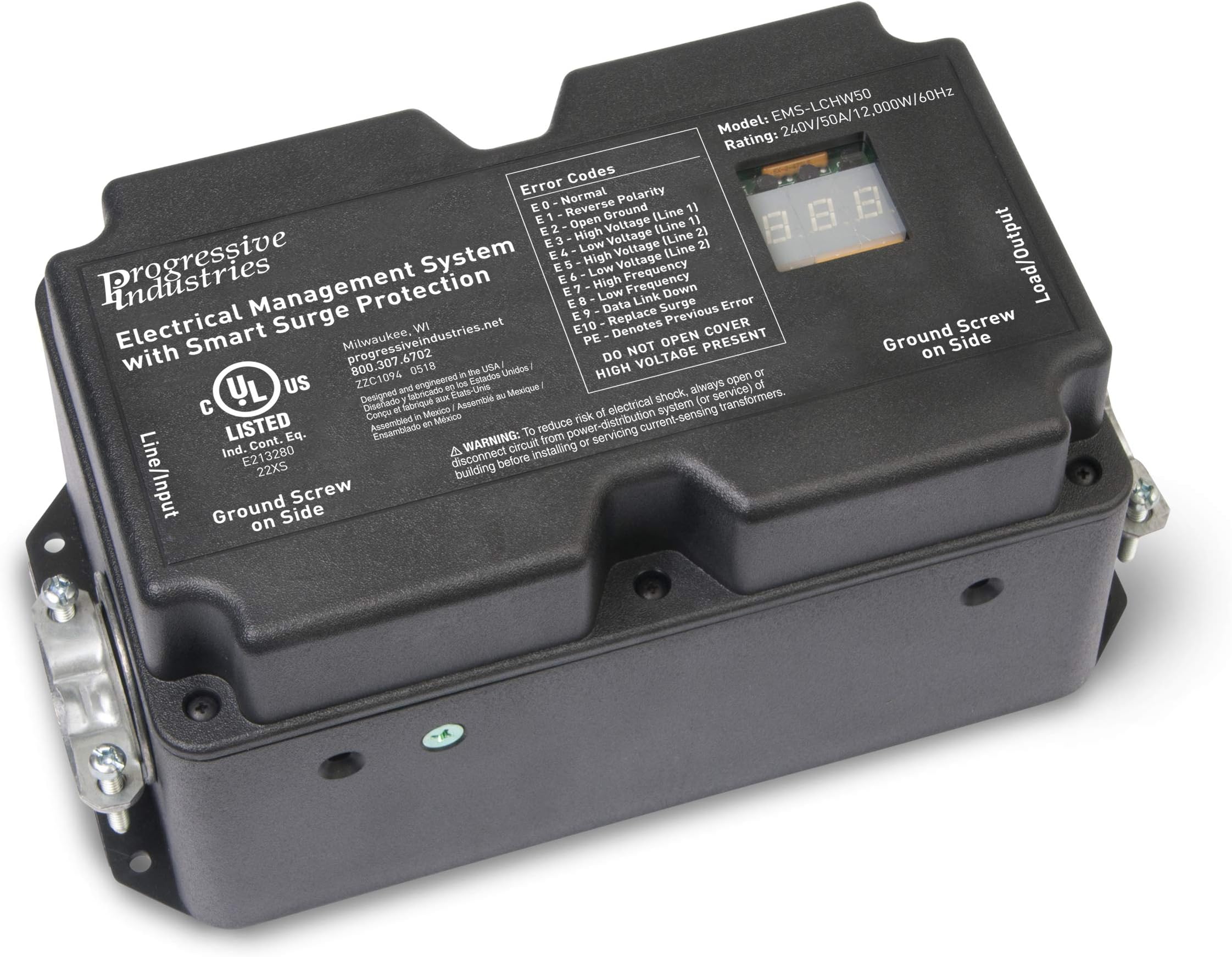 Progressive Industries 50 Amp Heavy Duty RV Surge Protector EMS — Surge Protection w/Integrated Display and Fault Detection — EMS-LCHW50