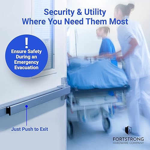 Miniatura 2 de Dispositivo comercial de salida de pánico de barra de empuje (negro) - Barras de pánico para puertas de salida con manija de puerta y llaves -