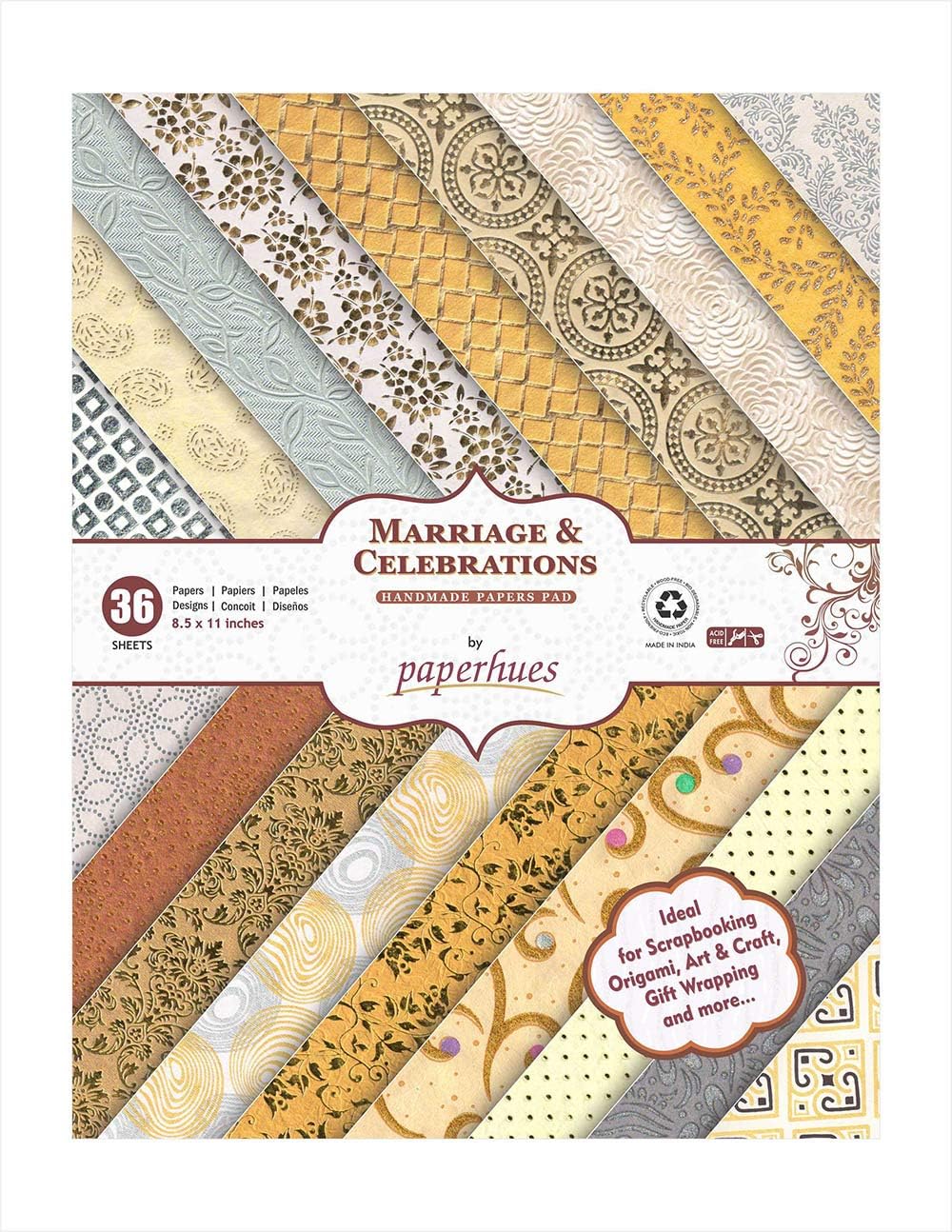 PaperhuesWedding Scrapbook Paper A4 Pad, 36 Sheets . Celebration Pad. Decorative Specialty Handmade Origami Paper Pad for Wedding Cards, Gift Wrap, Scrapbook, Decor, Art Craft Projects