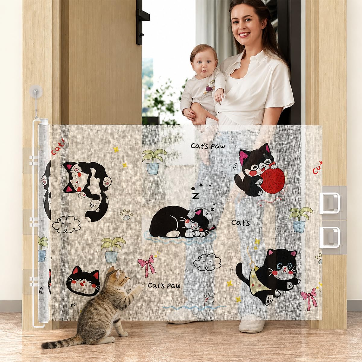 SNOWIE SOFT® Retractable Baby Gate Extra Wide Mesh Safety Gate One Hand Operation for Doorways Stairs Hallways Indoor Outdoor Use-image-31