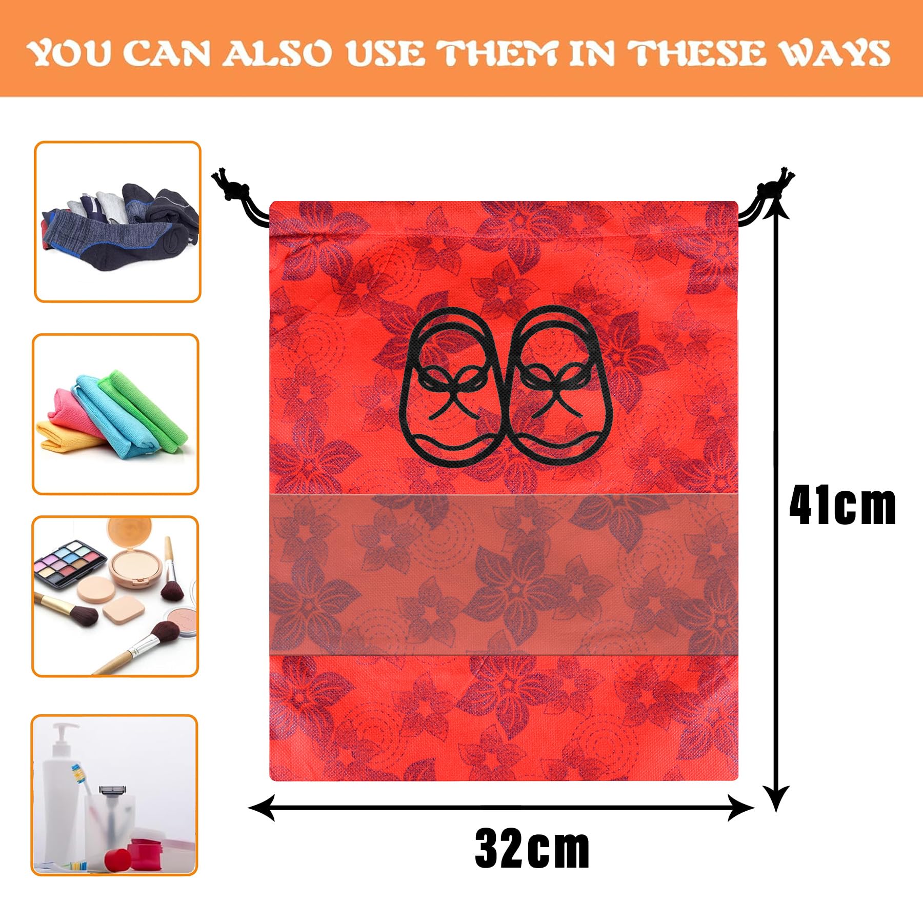 Kuber Industries Schuhüberzug | Reise-Schuhaufbewahrungstaschen | Vlies-Aufbewahrungsbeutel | Schuhüberzug mit Kordelzug | Schuh-Organizer mit transparentem Fenster | Blaues Blumen-Design | 6 Stück |