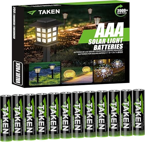 Miniatura 1 de Taken Paquete de 12 pilas AAA, baterías solares precargadas para luces solares al aire libre, luces de jardín, luces de cadena, luces de camino de