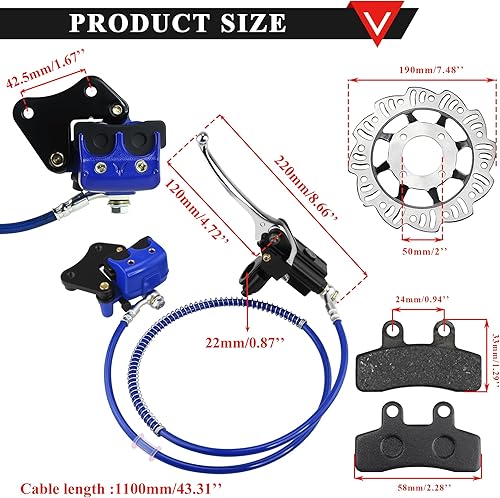 Miniatura 8 de PRO BAT Pinza de cilindro maestro de freno de disco delantero + rotor de freno de disco + conjunto de pastilla de freno para motocicleta