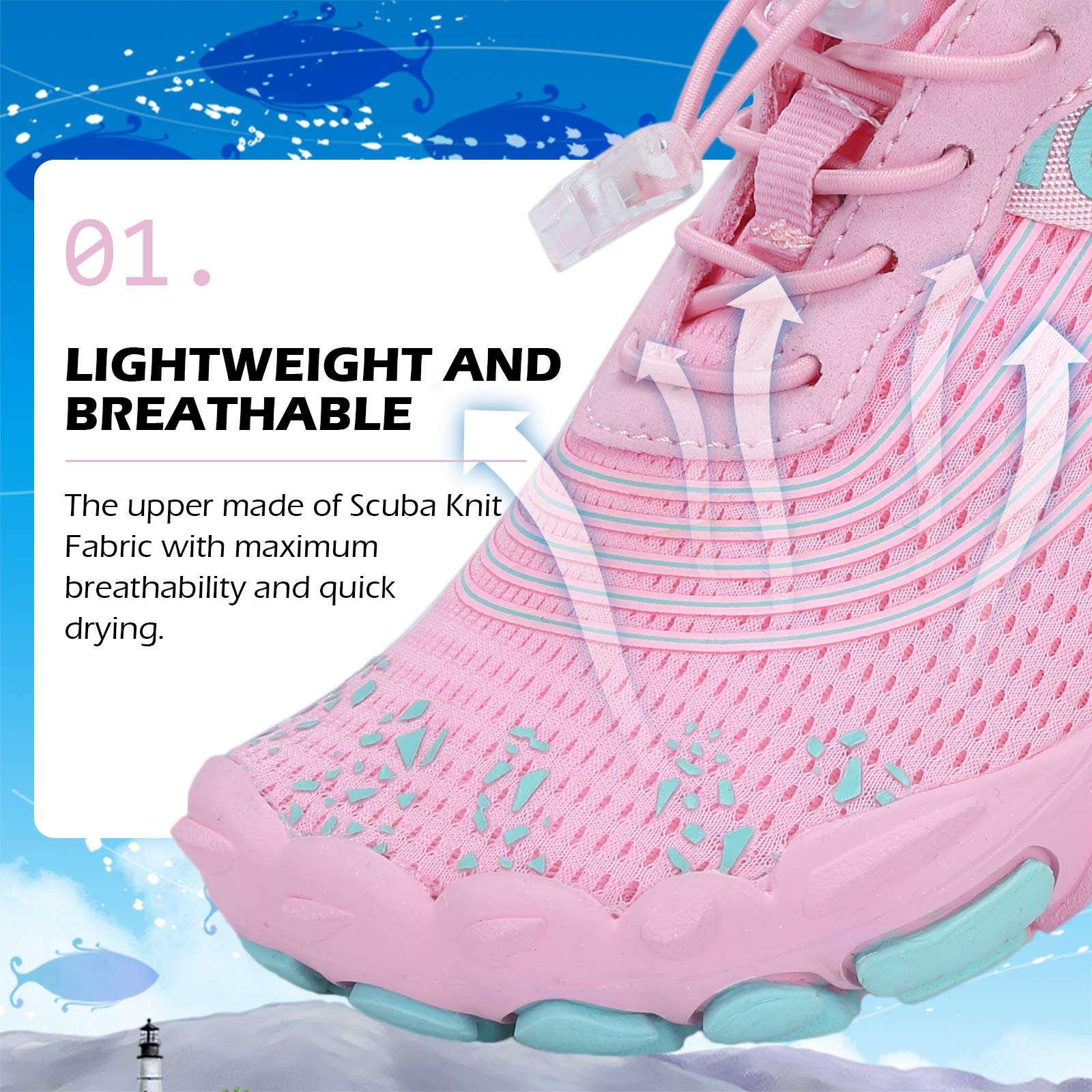 DimaiGlobal Scarpe da Immersione da Scoglio da Spiaggia Bambino Scarpe Barefoot Asciugatura Rapida Antiscivolo Outdoor Multisport Scarpe da Trail e Corsa 34EU Rosa