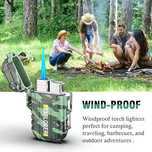 Miniatura 8 de Encendedor de antorcha, encendedor de butano recargable, encendedor de gas al aire libre a prueba de viento, encendedores de llama de chorro