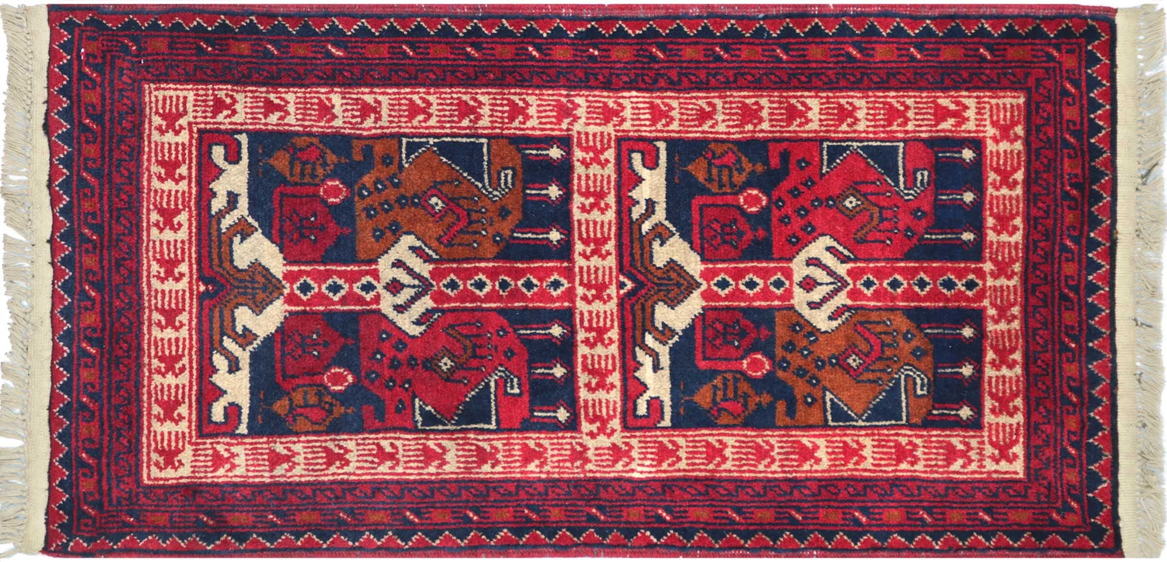 Tapis Khal Mohammadi afghan fait main en laine marron géométrique unique