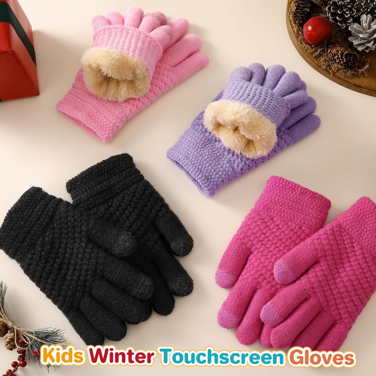 Clothclose Kids Winter Gloves for Boys Girls, Warm Winter Gloves for Kid, Knit Cable Fleece Lined Toddler Kids Glove Mitten - Image 2