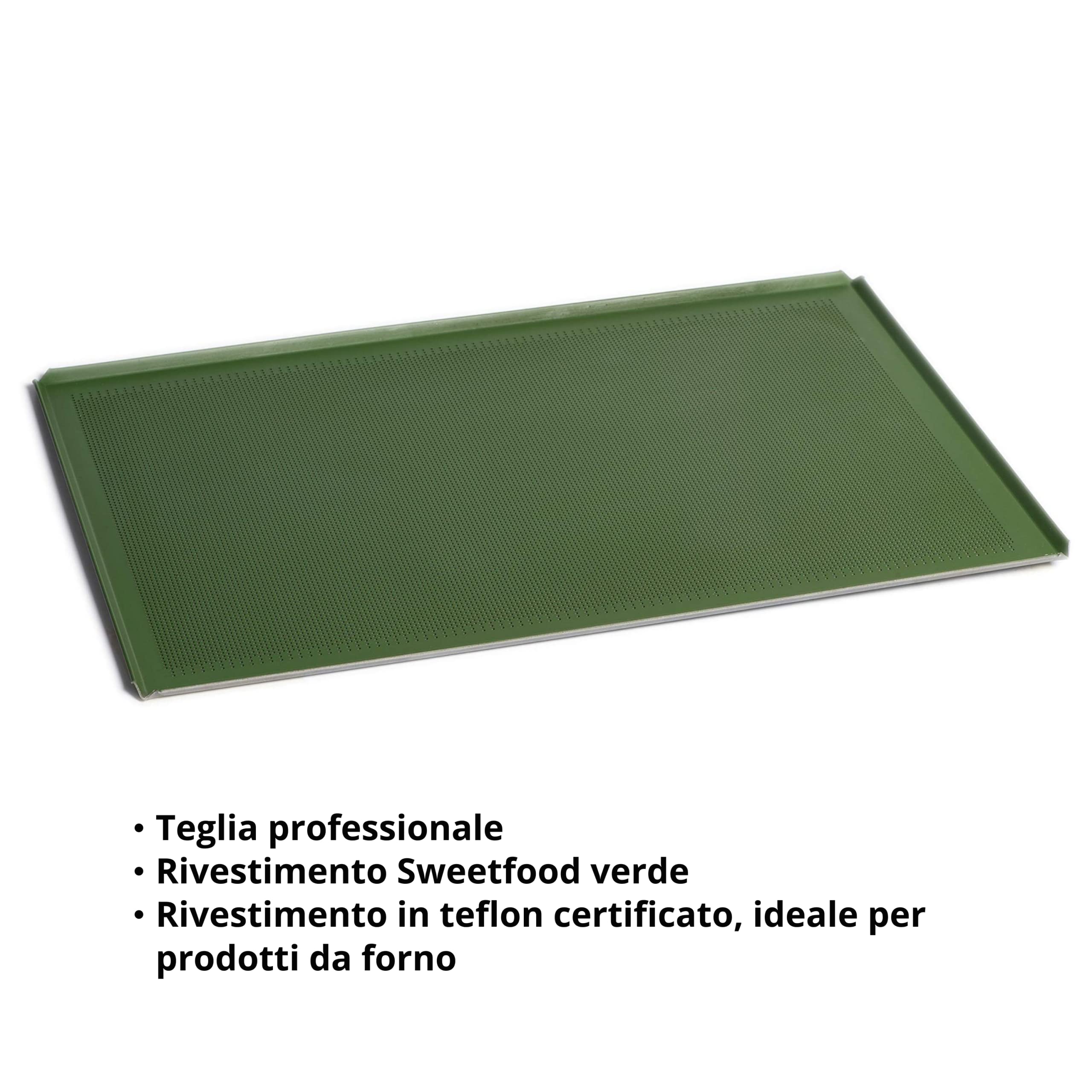 Bandeja de horno antiadherente perforada 60 x 40 de aluminio recubrimiento profesional Sweetfood Ideal para pan y pasteles Perforación Ø 2 mm distancia entre los agujeros 3,5 mm