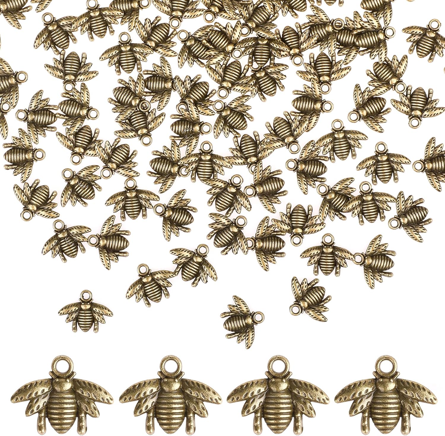 QXUJI 100PCS Alloy Bee Charms for Jewelry Making, Metal Honeybee Pendant Charms, for Necklace Bracelet Earring DIY Jewelry Making Accessories