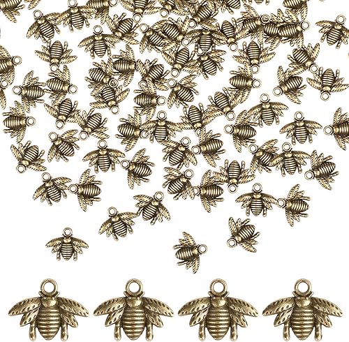 QXUJI - 100 dijes de aleación de abeja para hacer joyas, dijes de abeja de metal, para collares, pulseras, aretes, accesorios de fabricación de joyas