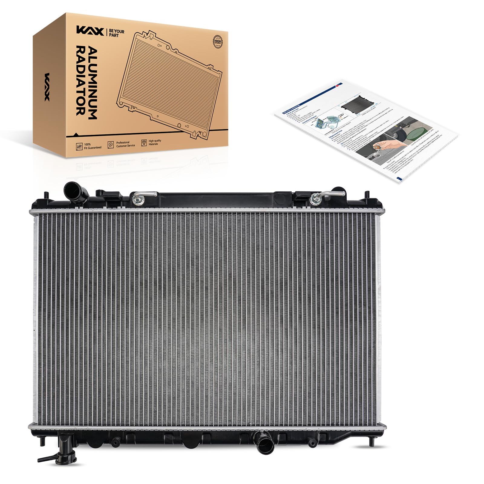 KAX Radiator, 2578 OE Style Bolt-On Aluminum Core Radiator Replacement Murano 2003-20073.5L, 28-5/8“W, 17-11/16“H, 1-3/8“Inlet, 1-3/8 “Outlet