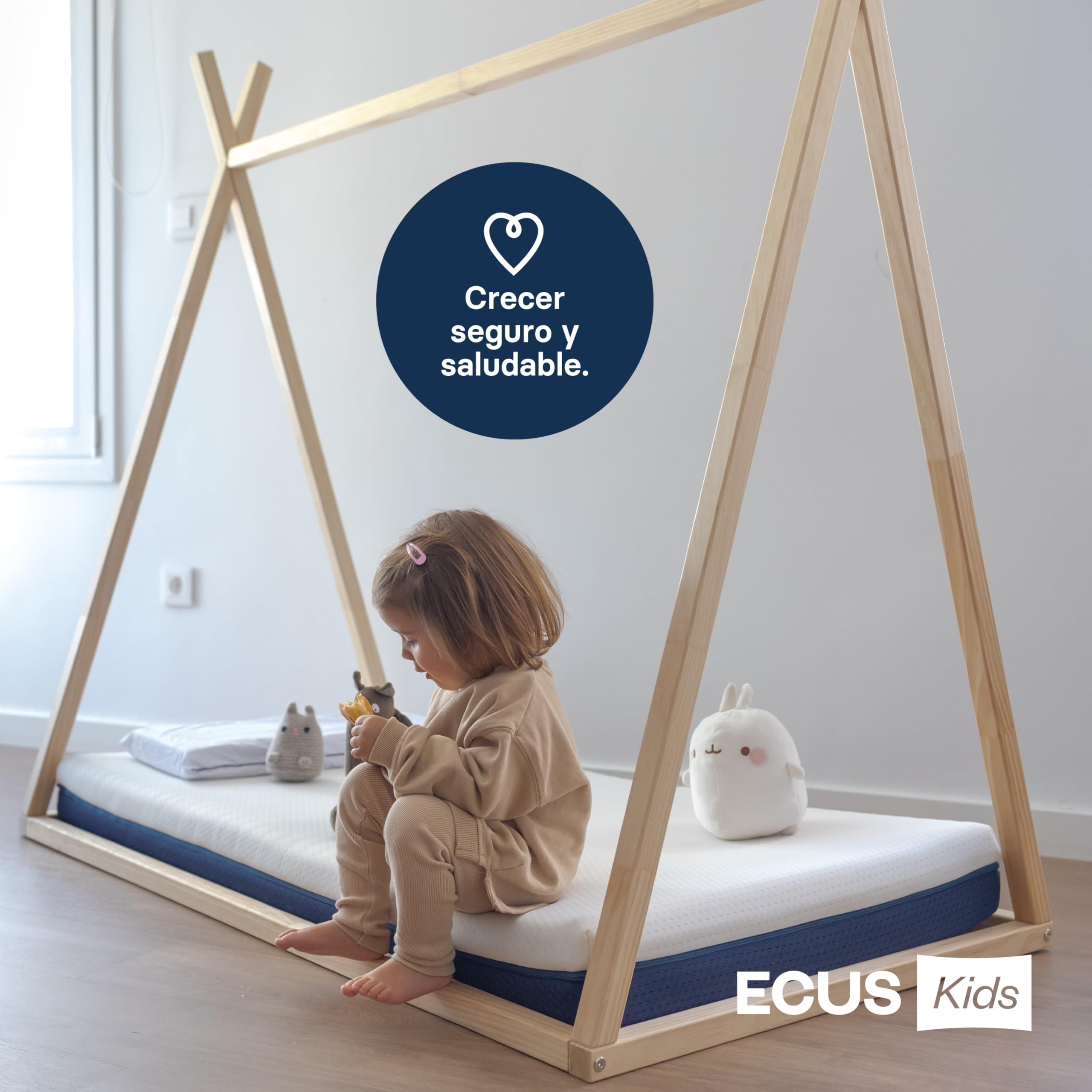 ECUS Kids Colchon Cuna 60x120 cm Modelo Care, Previene la Plagiocefalia. Certificado Sanitario. Colchón Bebé Desenfundable, Hipoalergénico y Transpirable con Altura de 12cm