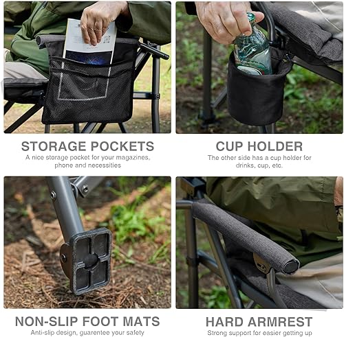 Miniatura 5 de EVER ADVANCED Silla plegable acolchada de gran tamaño para adultos, silla de césped resistente con bolsillos laterales, silla cuádruple plegable