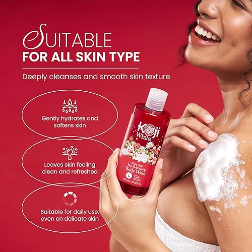 Miniatura 3 de Koji White Kojic Acid Skin Brightening Body Wash - Daily Moisturizing Cleanser, Uneven Skin Tone with Flower Acid Extracts, Hyaluronic Acid, Vitamin