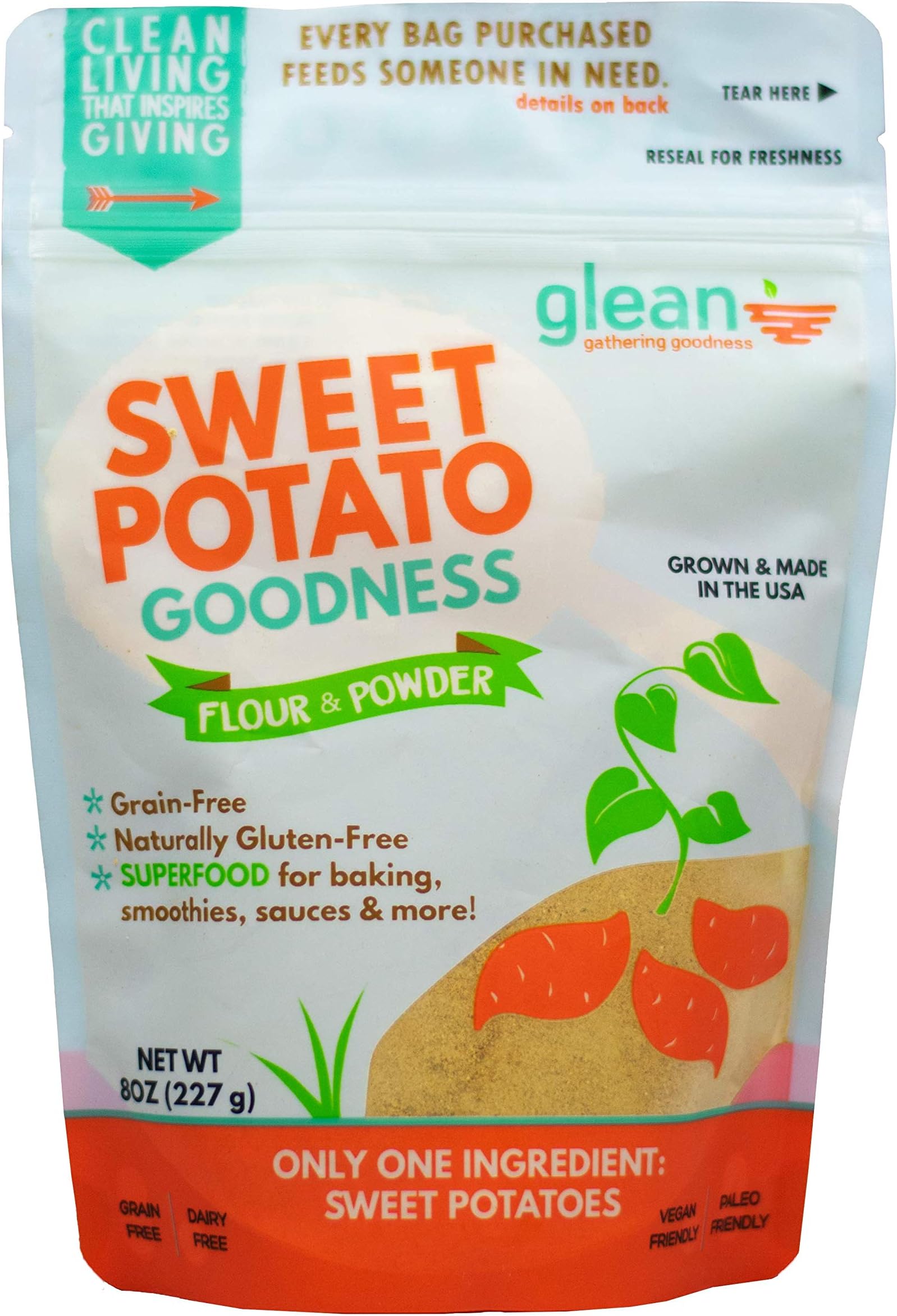 Glean Sweet Potato Goodness | Sweet Potato Flour and Super Food Powder | Paleo, Vegan, No Added Sugar | 8 oz.