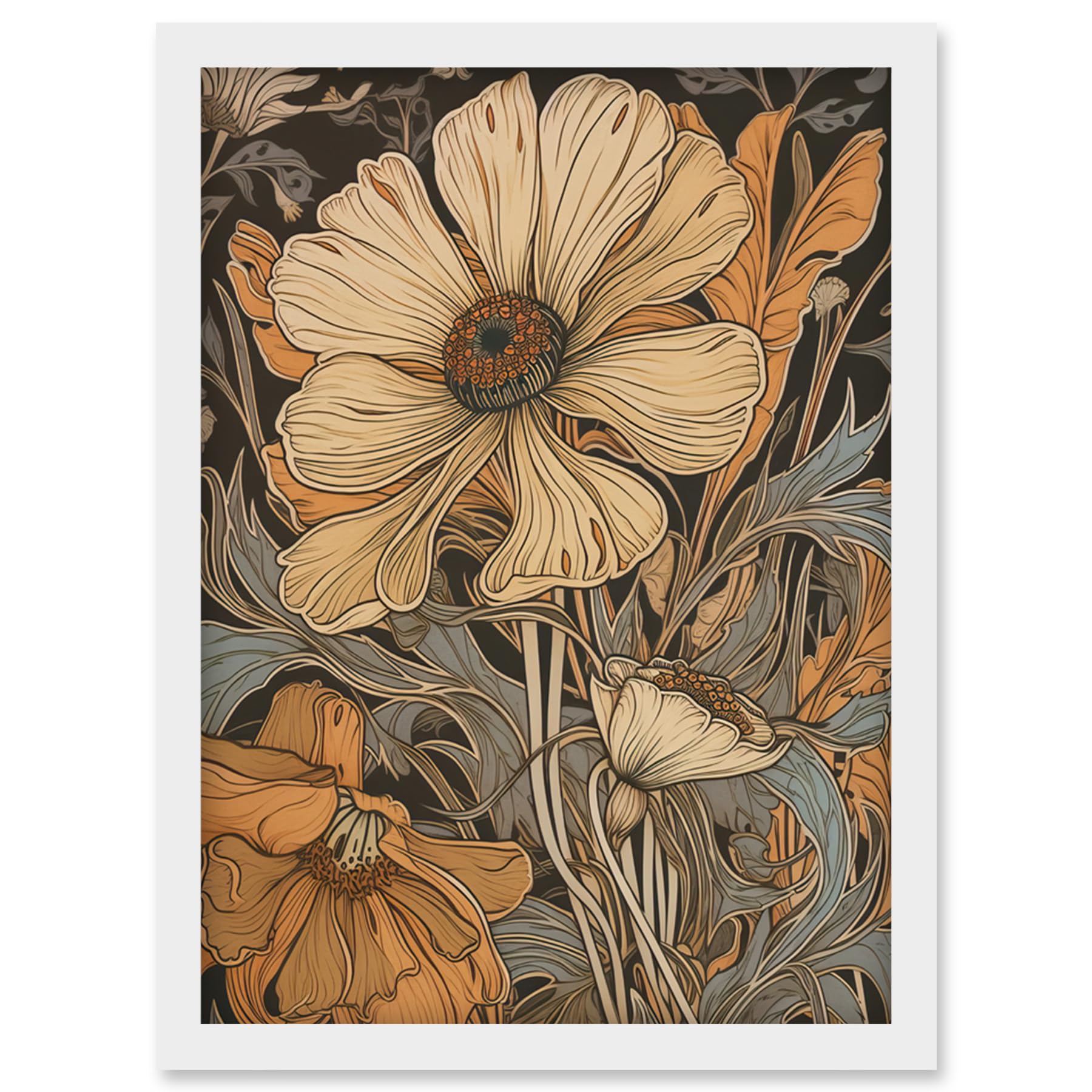 Artery8 Spring Wildflowers Pastel Colour Illustration Artwork Framed Wall Art Print A4